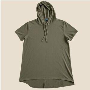 H&M Divided Mens Short Sleeve Hooded T-Shirt Olive Brown High Low Hem Size M